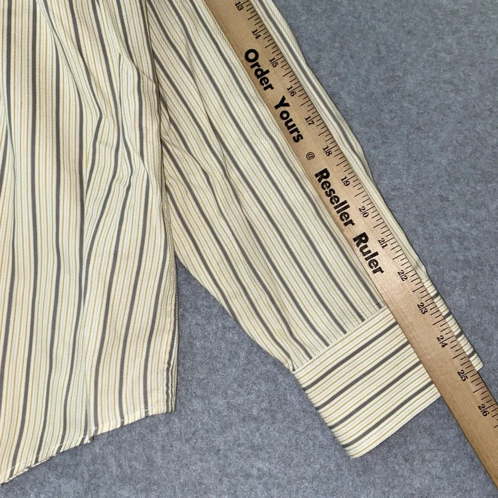 Banana Republic Button Up Shirt Men's L 16-16.5 Yellow Gray‎ Stripe Long Sleeve